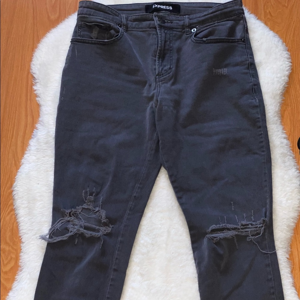 Express gray skinny ripped jeans